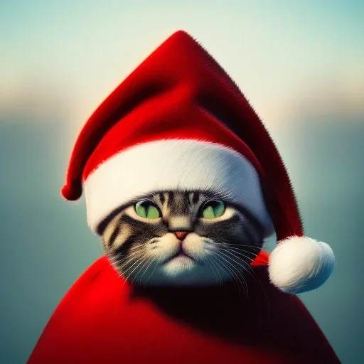 a beautiful portrait of a cute cat dressed as santa, by greg rutkowski and wlop, high key lighting, volumetric light, digital art, highly detailed, fine detail, intricate, ornate, complex, octane render, unreal engine, photorealistic unreal 5, octane render, cinema4d, redshift render, hyper realistic, cenematic, vibrancy, synthwave, retouch, centered, dynamic lighting, dramatic lighting, 4k, highly detailed, attractive beautiful, realistic, epic composition, holographic,