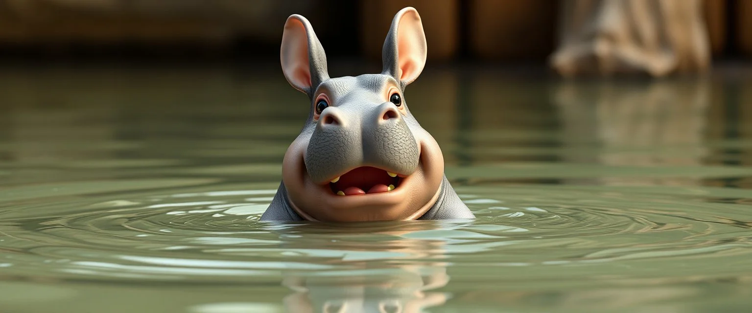 realistic ghibli crazy cute small hippo bunny