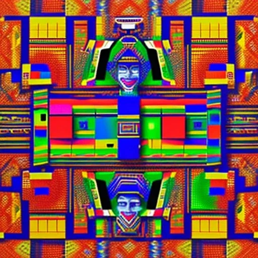 robot portrait in Kente, cinematic, Rubik's cube, african pattern symbols, engraved, 8k quality