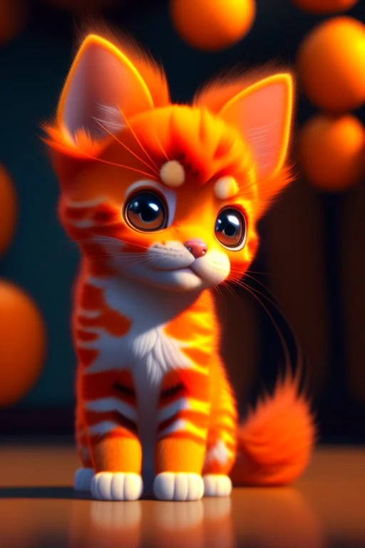 furry orange kitten, Pixar style