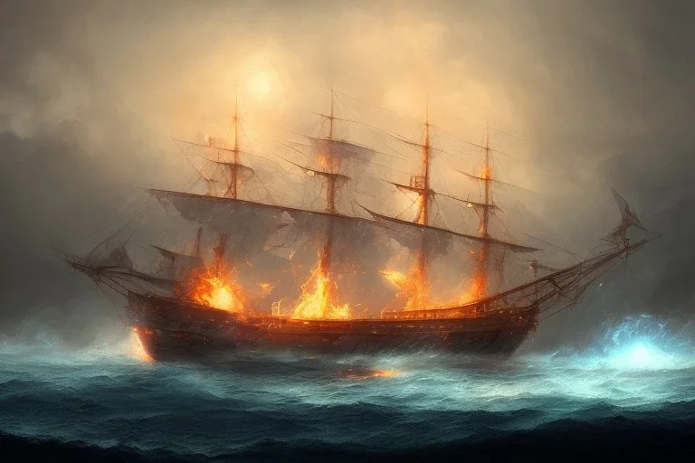 old ship fire lightning