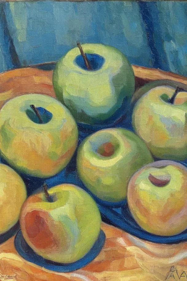 Abstract impasto oil painting of an apples on a table cezanne