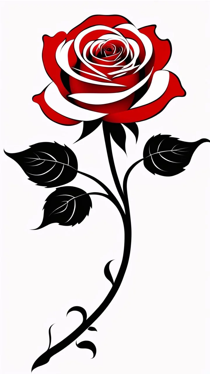a rose where the stem and leaves(black) is made of smoke, and the flower(red) is made of smoke and flame shapes, vector