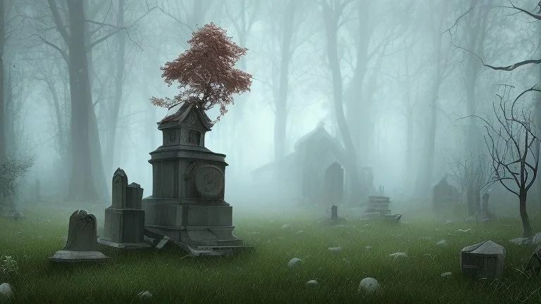 misty ghost in the graveyard