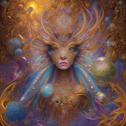 horse , 500 x 500 pixels, glitter gold, extremely detailed fractal , fractal gems, fractal crystals, gold glitter, digital oil painting , detailed art illustration, vibrant, cinematic, ornate, luxury, 8K polished in the style of Josephine Wall, Brian Froud.Thomas Kinkade