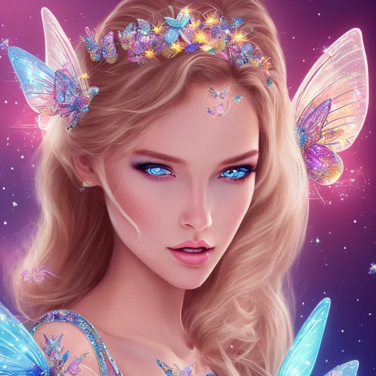  beautiful face princess fairy with sparkle jewel bikini and butterflies in hair