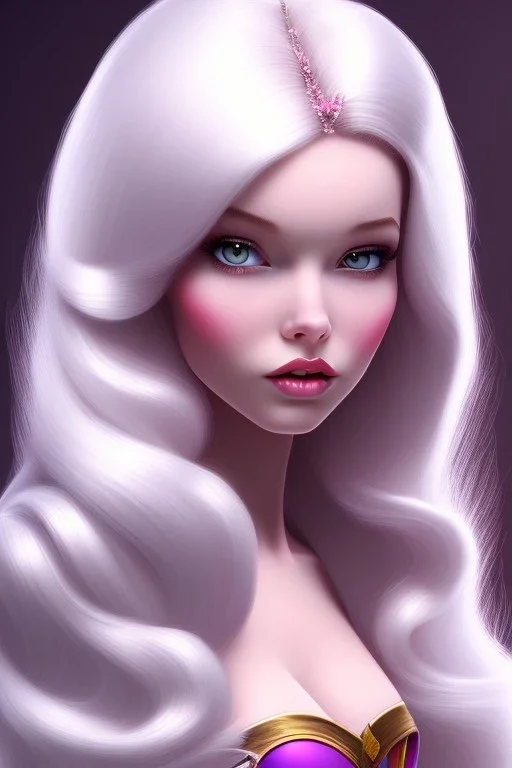 Snow white, beautiful, soft, straight and long and blonde haire, background pink and brillante