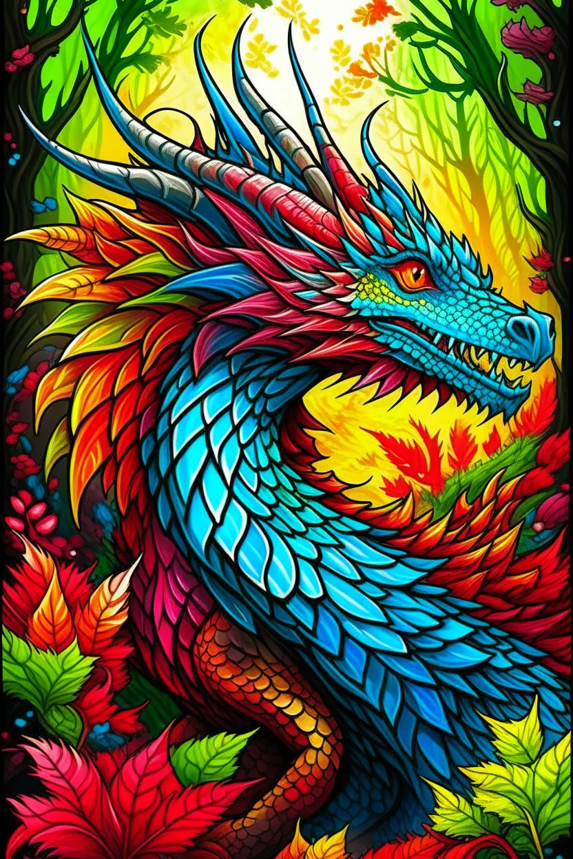 mythical drogon, forest flower backwornd, colorful drogon, adult book cover