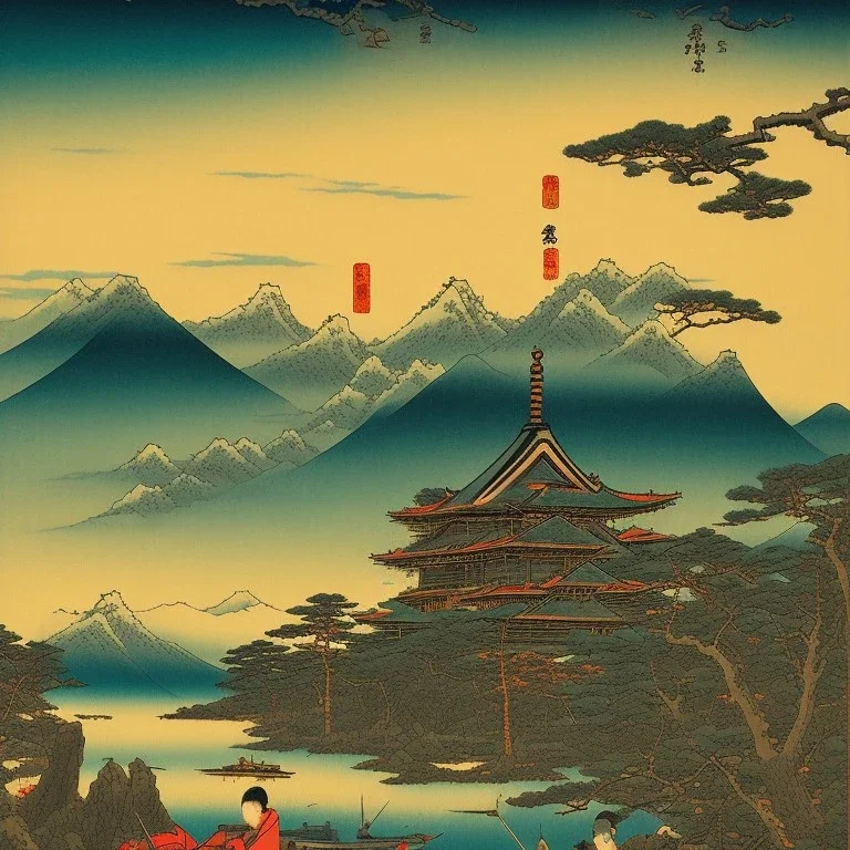 Ukiyo-e, landscape, mountains