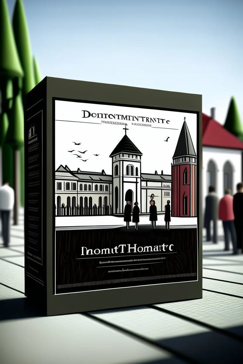 quintessential church square box with steeple with people walking out of it with the label "domestic terrorists"