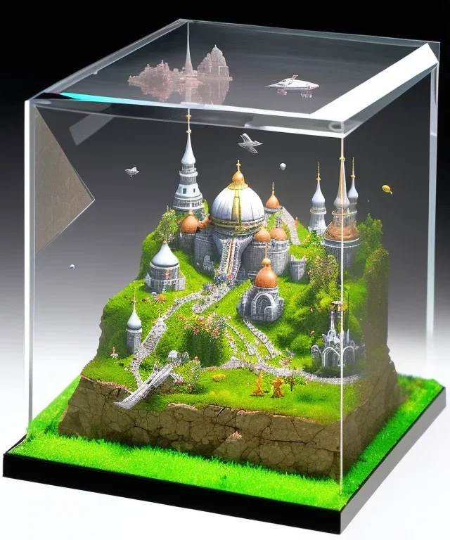 Tiny dioramas incased in a glass cube