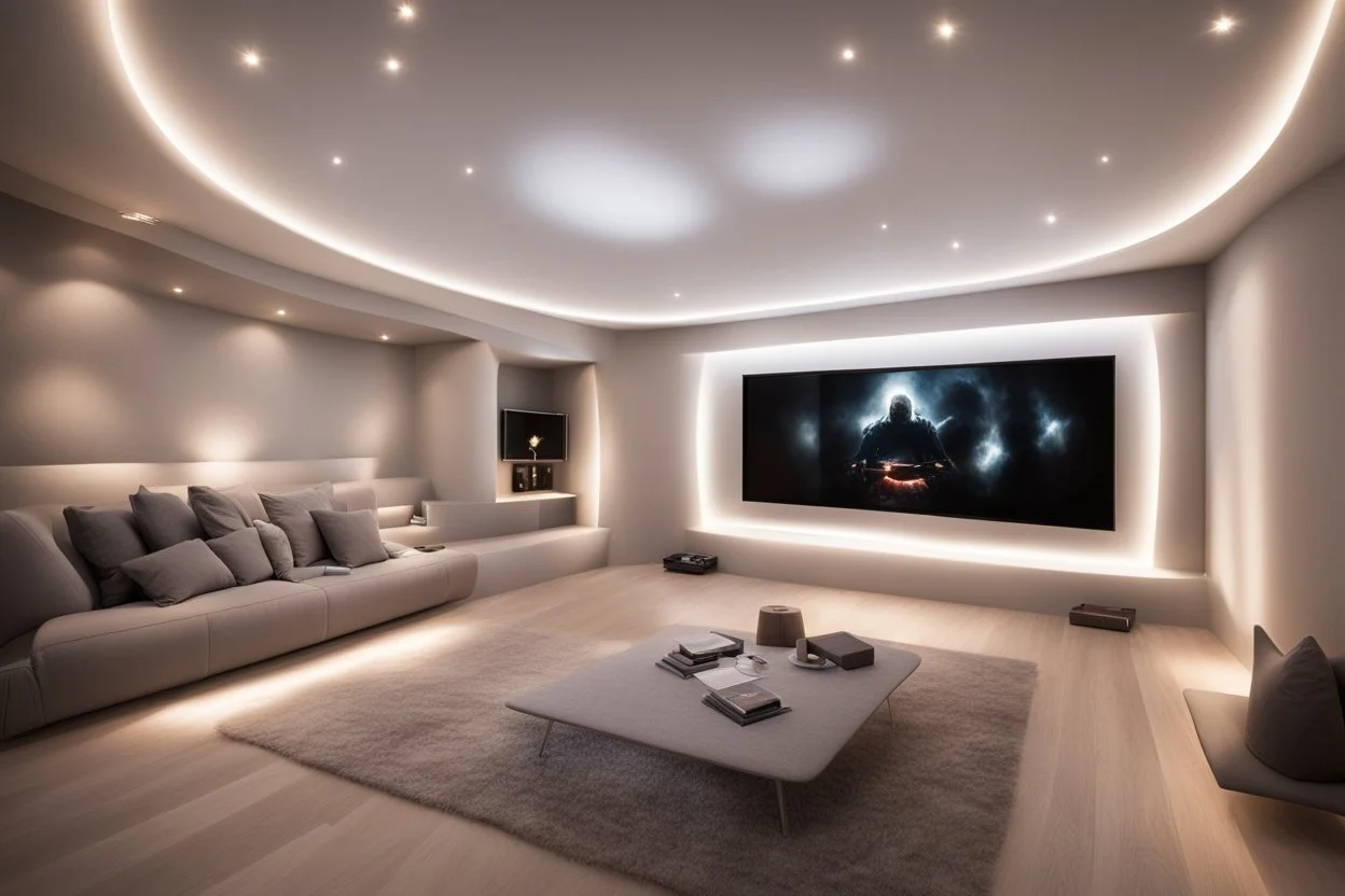 dedicated home cinema room with LED lighting in the walls make sure the room is completely symmetrical