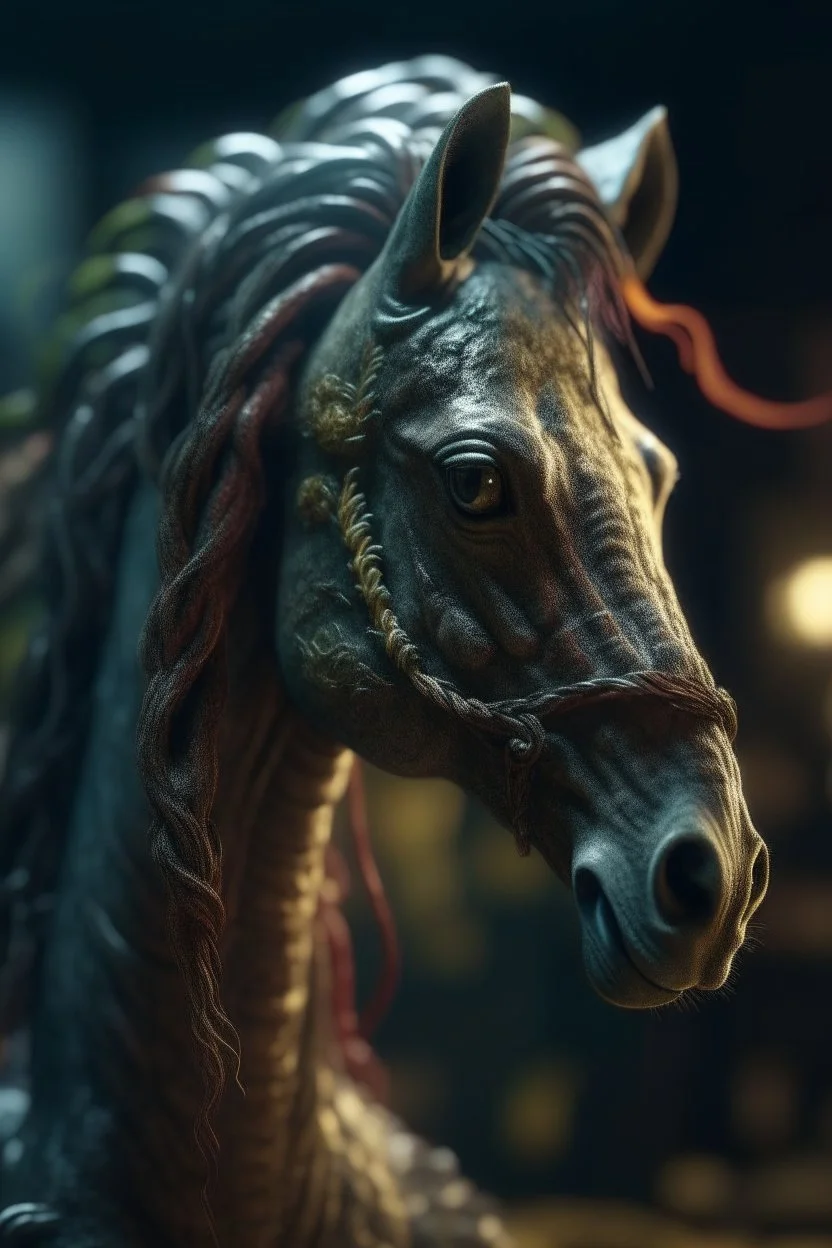 portrait of medusa horse having snakes as hair looking weird as a whacko, bokeh like f/0.8, tilt-shift lens 8k, high detail, smooth render, down-light, unreal engine, prize winning