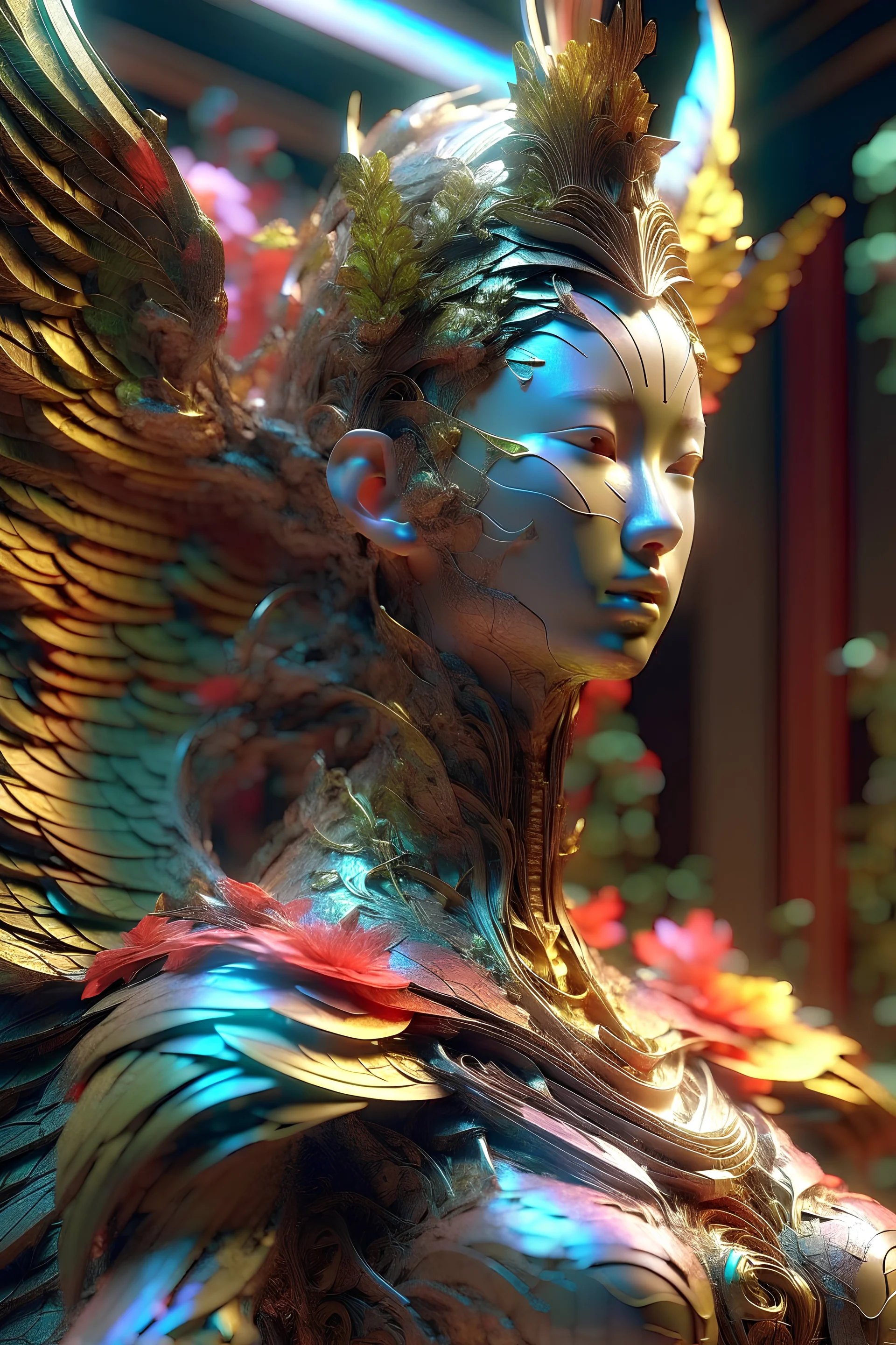 high quality, 8K Ultra HD, highly detailed, Abstraction, Oil, Sketch, asian angels, Contrast, Depth, Creativity, Imagination, Renaissance, luminism, 3d render, octane render, awesome full color