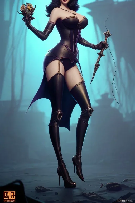 Ava Gardner as evil queen in black leather, busty, cleavage, curvy, angry, stern look. character design by cory loftis, fenghua zhong, ryohei hase, ismail inceoglu and ruan jia. unreal engine 5, artistic lighting, highly detailed, photorealistic, fantasy