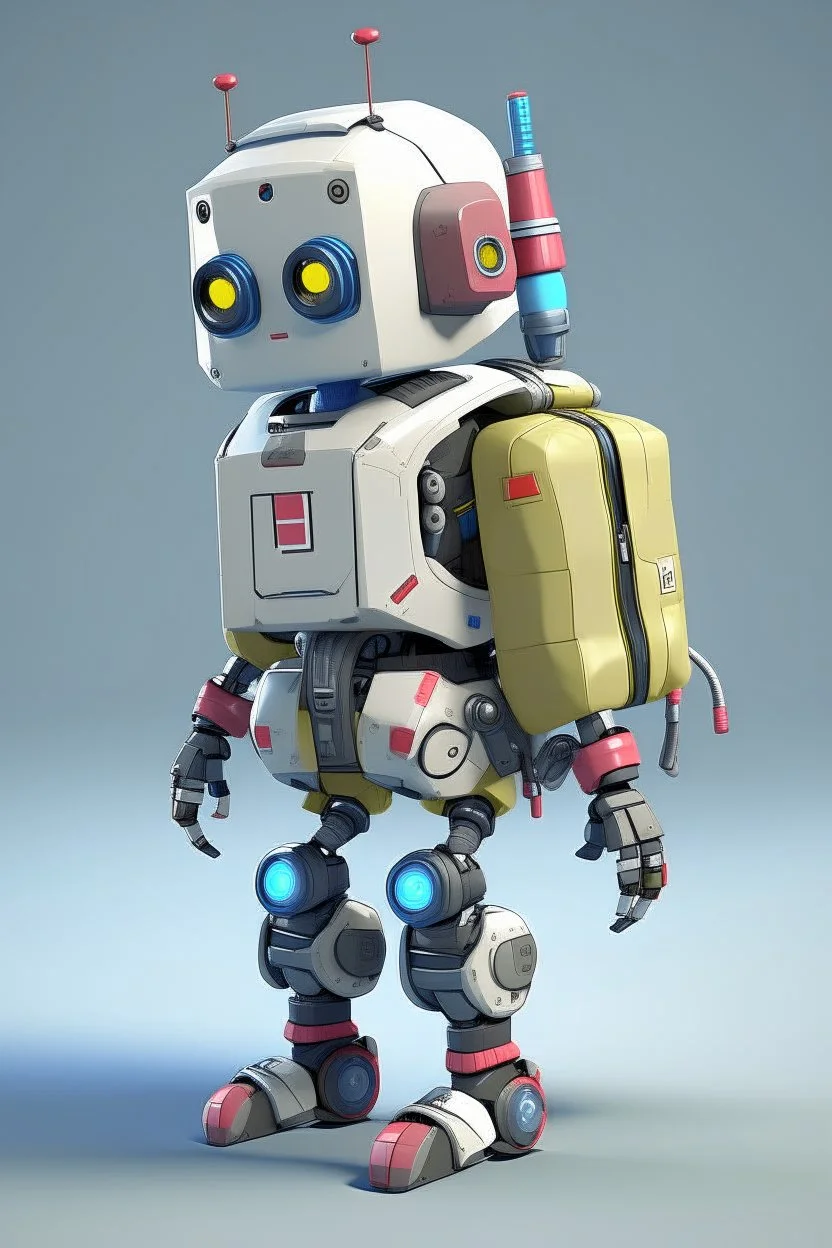 add backpack with a cute robot on her shoulder