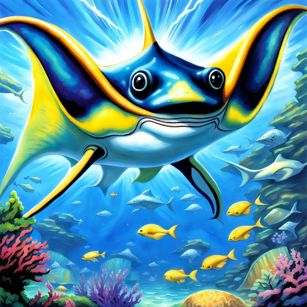 fantasy 90's tcg art of shiny manta ray