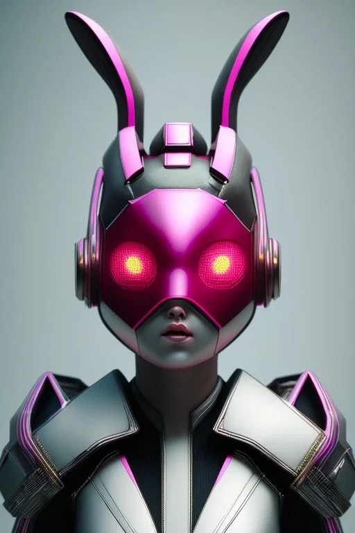 Portrait Sweet Rabbit ceramic mask, pop, pink suit, cyberpunk, photo studio, black background, unreal engine 5, concept art, ray tracing, lumen lighting, ultra detail, volumetric lighting, 3d.