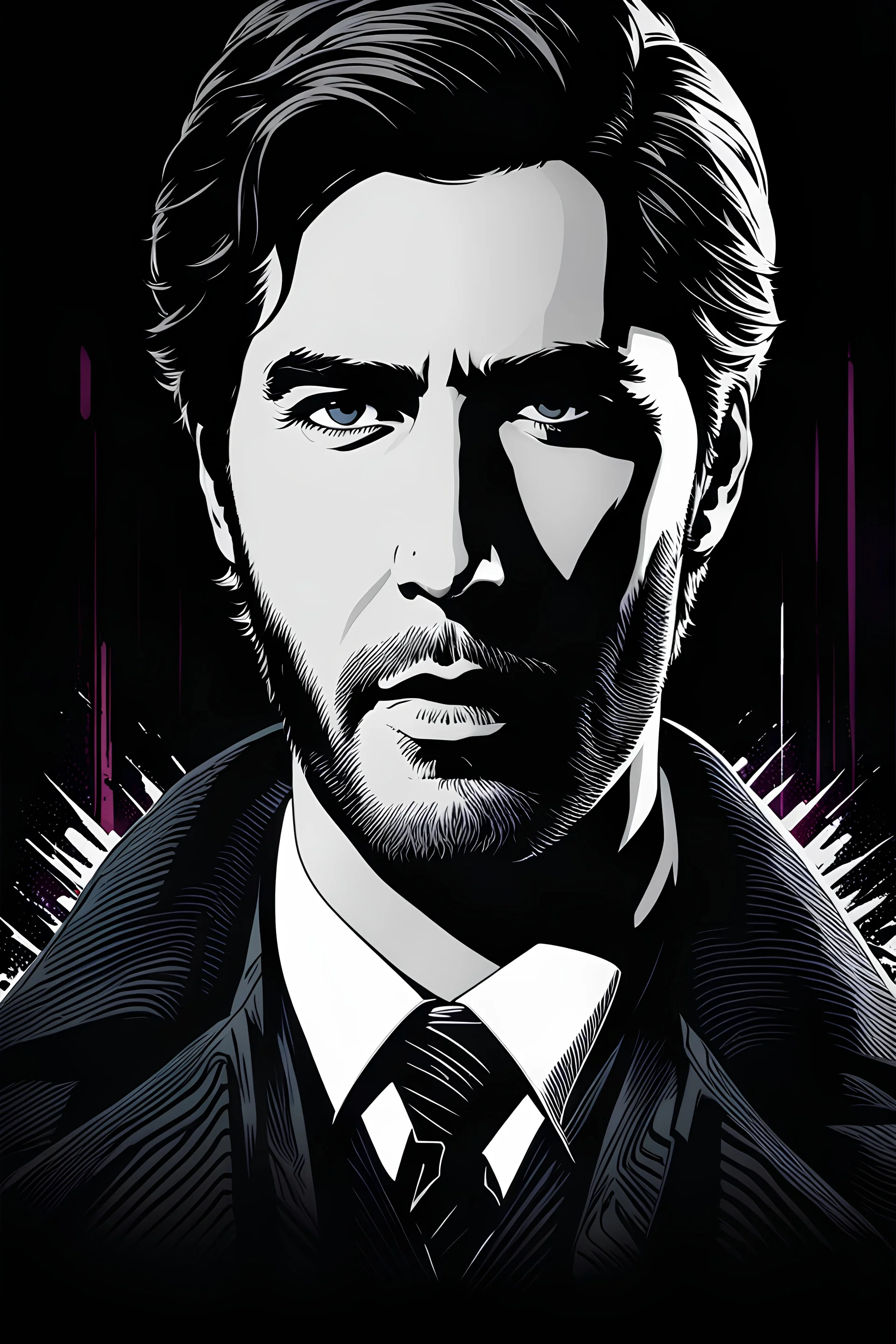 Alan Wake from Alan Wake 2, Screen print, pop art, splash screen art, darker colors, digital art, 8k resolution trending on Artstation, dark ratio, symmetrical, rule of thirds, bauhaus, Artgerm, Pixar, Norman Rockwell, WLOP, intricately detailed concept art