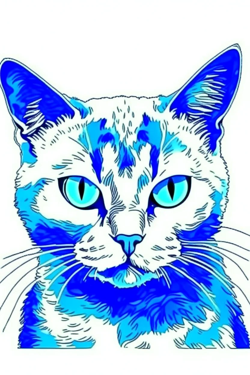 Adorable,Porträt einer bösen Katze von Van Gogh blau grob,pastel theme, white background