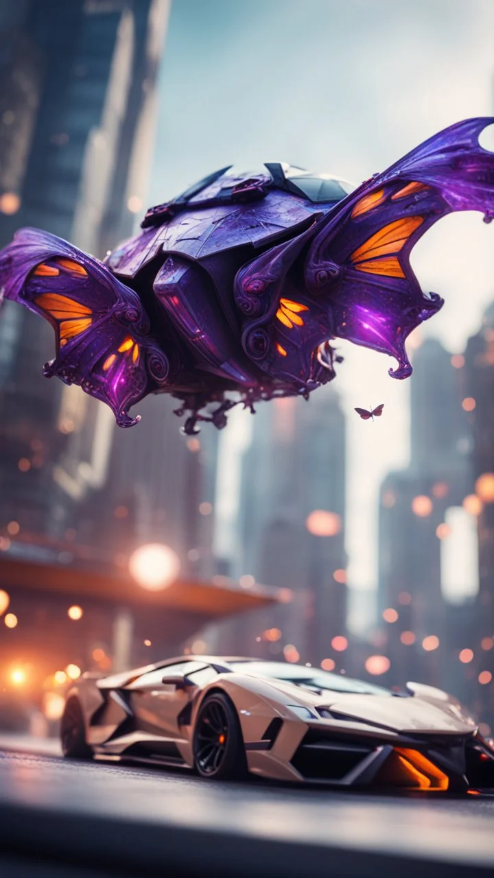 Illithid with butterfly wings ripping the roof of a Lamborghini space ship, bokeh like f/0.8, tilt-shift lens 8k, high detail, smooth render, down-light, unreal engine, prize winning