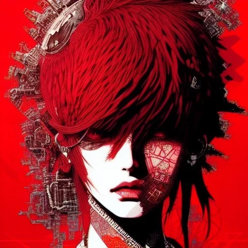 beautiful punk girl, hyper detailed, hyperdetailed, intricately detailed, illustration by <kilian eng> <Yoji Shinkawa>, darkred tones,