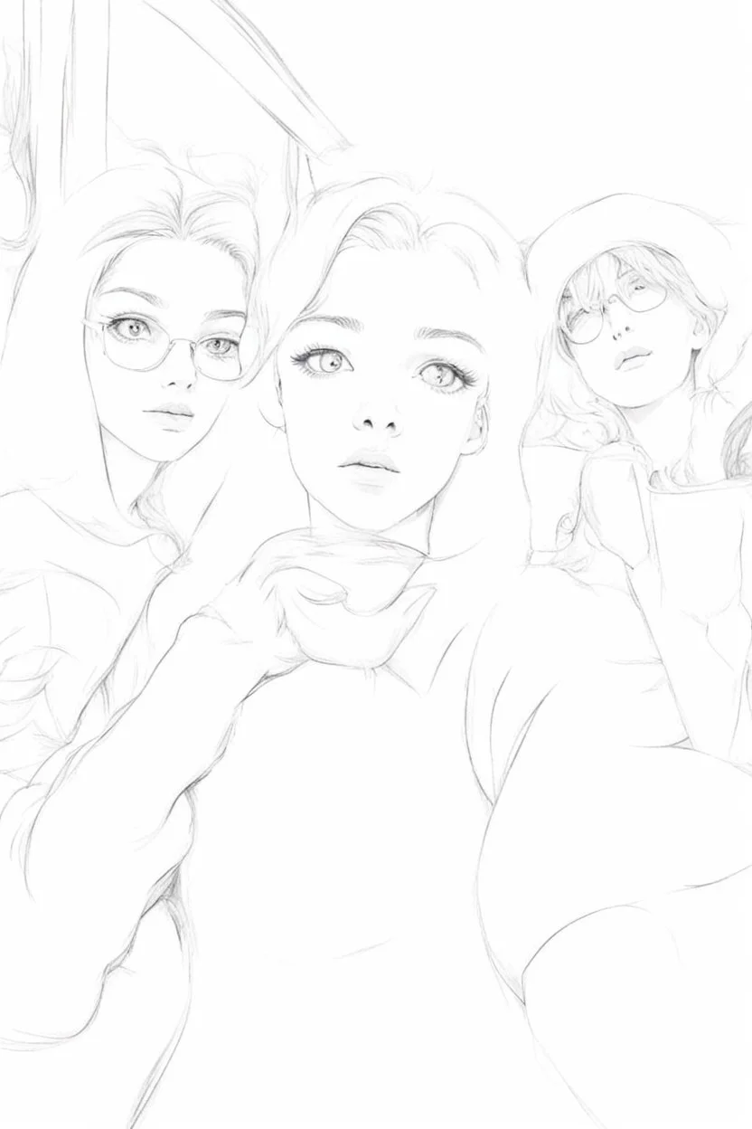 2 girl and 1 boy in cafe with color