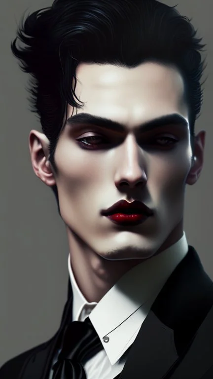 painting by koson ohara and marta bevacqua portrait of a handsome goth man in black suit, 8k, high quality, highly detailed