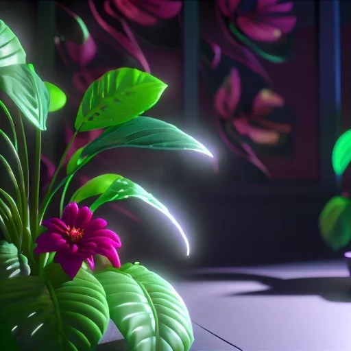 Futurist flowers in a black pot, flashy colors, in a forest background, 8k,unreal engine, very detailed, cinema 4D, perfect angle