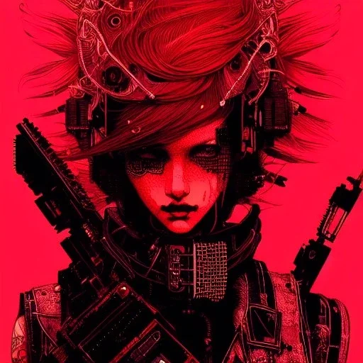 beautiful punk girl, hyper detailed, hyperdetailed, intricately detailed, illustration by <kilian eng> <Yoji Shinkawa>, darkred tones,