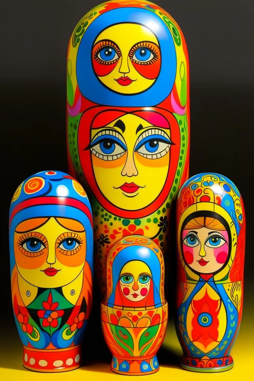 Matryoshka dolls of hate; Pop Art in the style of Hundertwasser; Cezanne; Gauguin