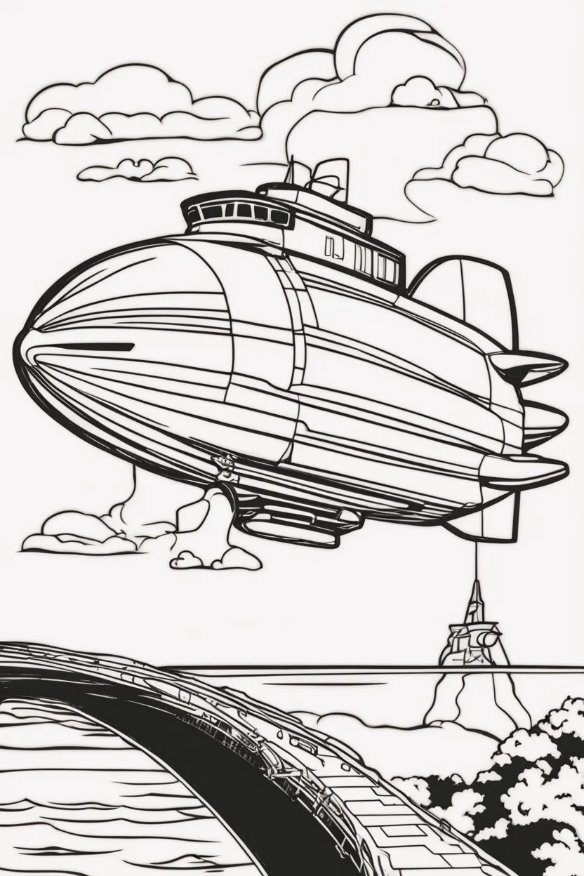 coloring page for kids, ZEPPELIN, thick outline, low details, no shading, no color