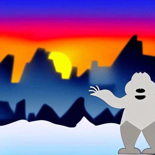 subject=(yeti) background=(Cityscape) time=(sunset)