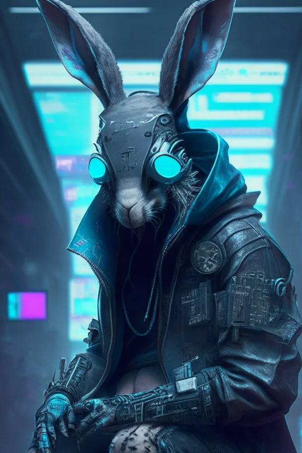 cyber punk hacker rabbit watch dogs style humanoid