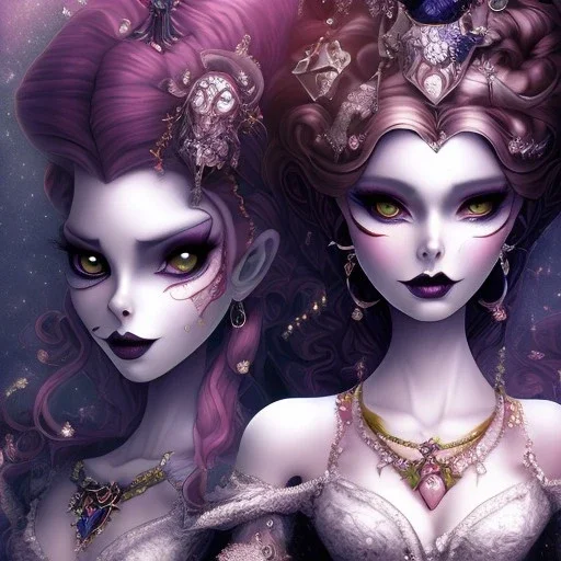 extrem tim burton style of the evil stepsisters, sharp focus, beautiful eyes