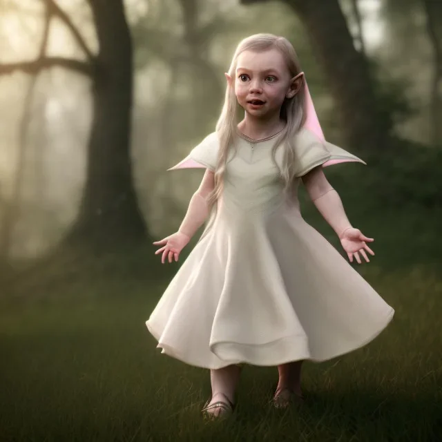 Galadriel toddler, full body, dramatic lighting, hyper realistic