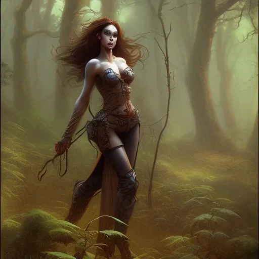 frank frazetta style, witch in the forest