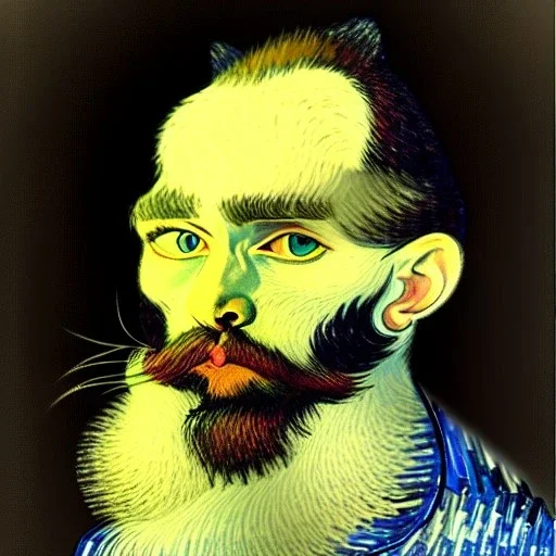 Retrato de un gato de cuarenta y seis años con canas y barba de nombre Ricardo Santiago Mozos de estilo Vincent van Gogh