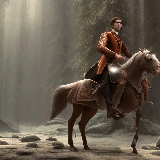 Full body, 3d render, Harry Potter 1800's men style, 1800's hair style, 1800's men clothes style, riding horse, hyper realistic, octane render, unreal engine 5, 8k, palace background, uhd