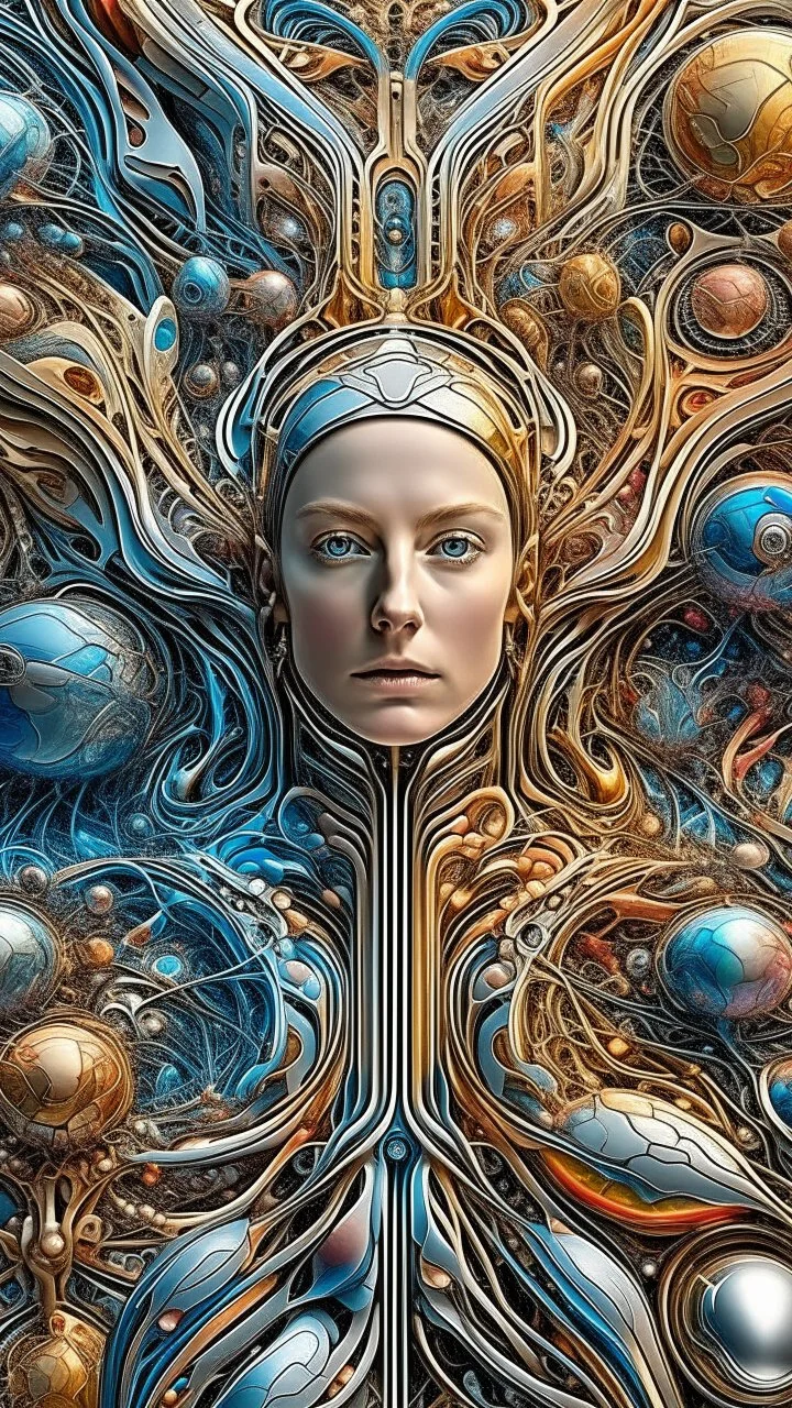 Create a visually striking iPhone wallpaper that blends abstract and natural elements. The scene should feature a vibrant, flowing mix of swirling colors and geometric patterns, with soft gradients transitioning into organic shapes like flowing water or clouds. Incorporate splashes of metallic gold or silver accents that catch the light, creating a dynamic yet serene composition. The overall aesthetic should evoke creativity, calmness, and elegance, with a modern, painterly feel.