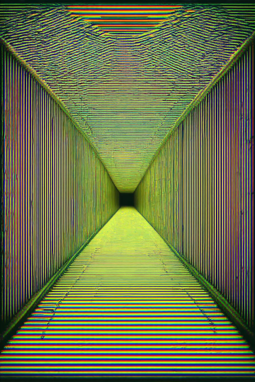 the prison of linear time; surrealistic optical art; vivid palette