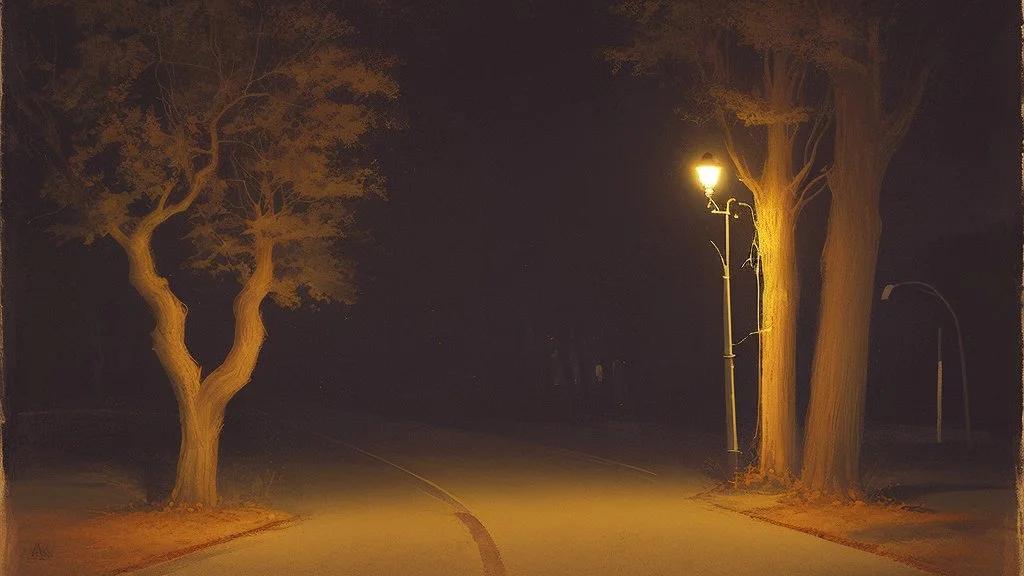 fall tree under Streetlight by Andrea del sarto