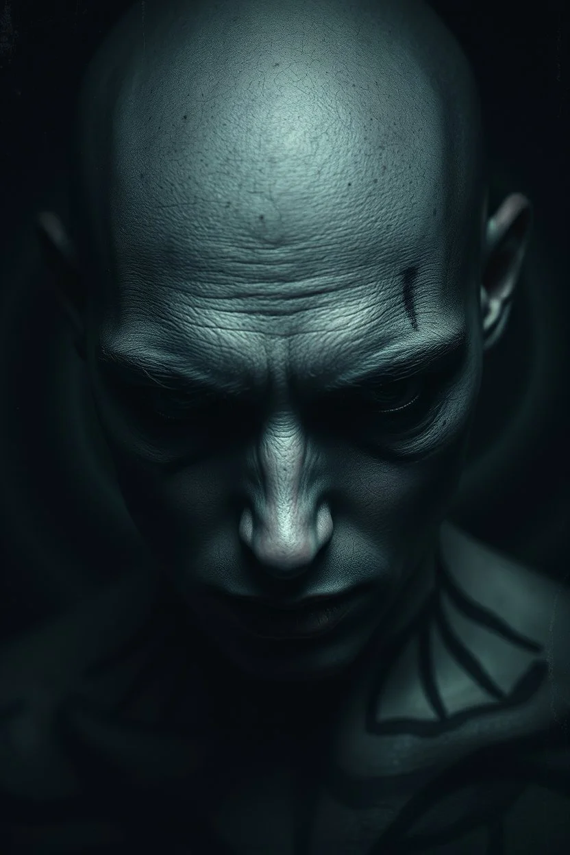 surreal collage of fade human portrait with pale skine , tribal tattoes, lack black eyes, Darkness is sometimes, it is the moment of realization. The shadows rising from the depths are terrifying; they are the offspring of our minds, surreal abstract things andt shapes, . darkness looking me, and eating face, body, close up the crepy stunning portrait, shadows, evil darkness, surreal, thiller vibe, background vortex, abyss,crepy vibe, dinner of darknes, ntricate details, cinematic