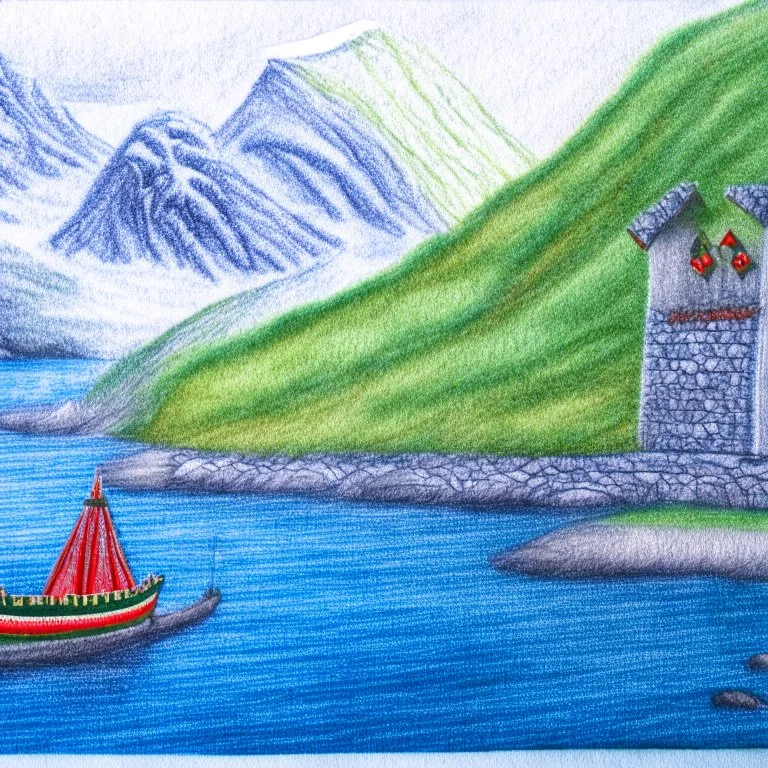 Colored pencil drawing. Norwegian lancscape.