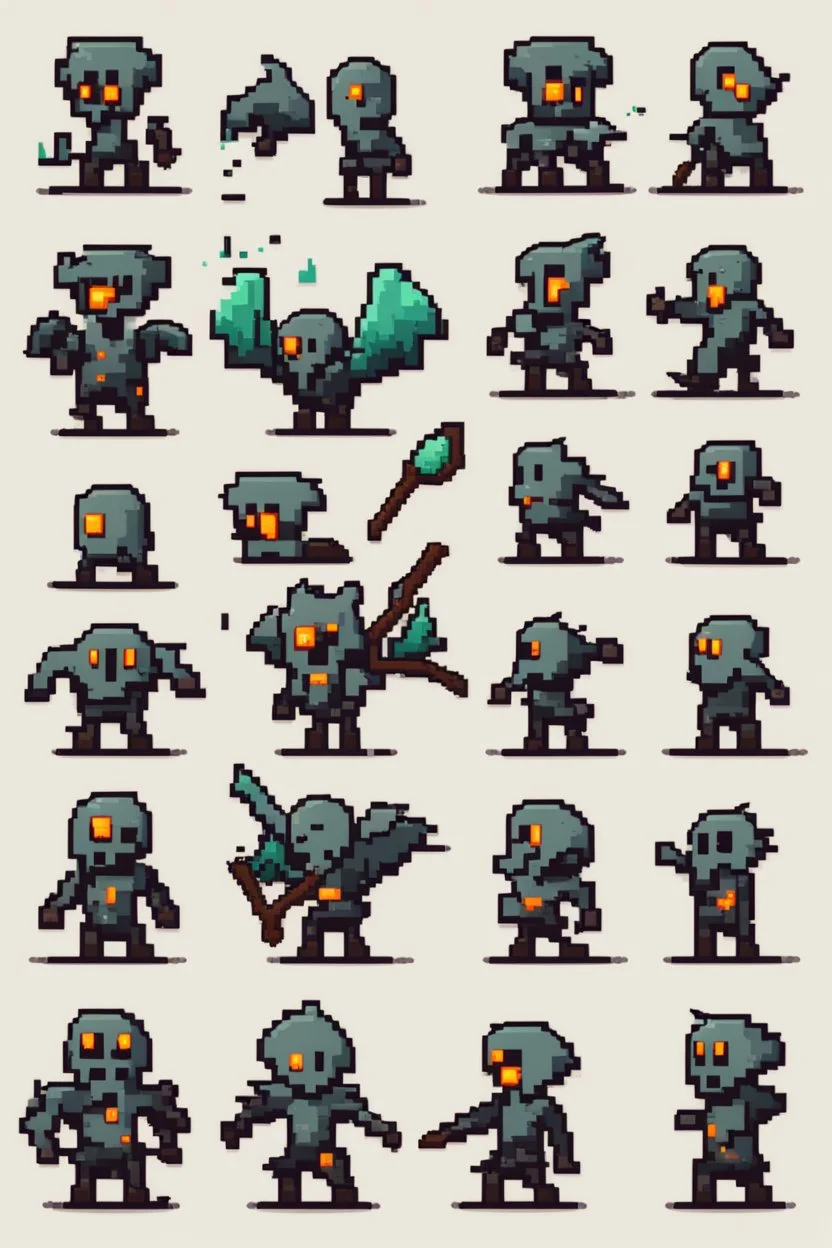 cute pixel undead soul sprite sheet for animation (idle, run, jump movement)