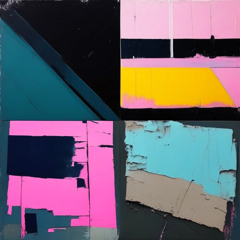 Minimal contemporary abstract oil paintings desolate 1960s carpark concrete fragments at dusk sunset. In the style of Justin Mortimer and Francis Bacon. road markings.