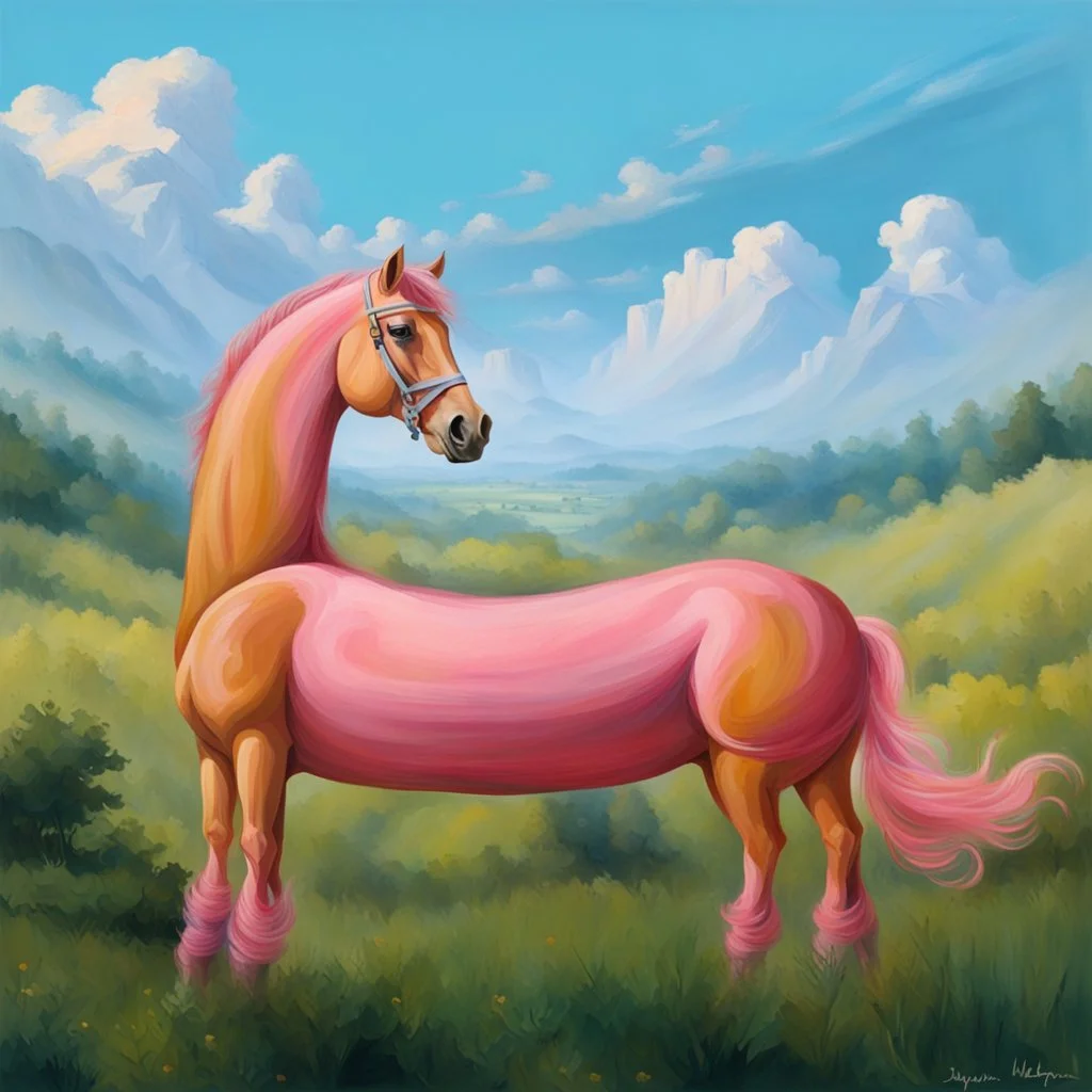 a pink horse like a 19th painting