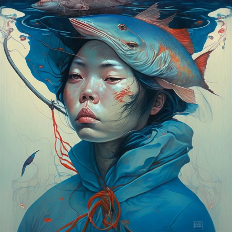 dream portrait of female fisherman by james jean