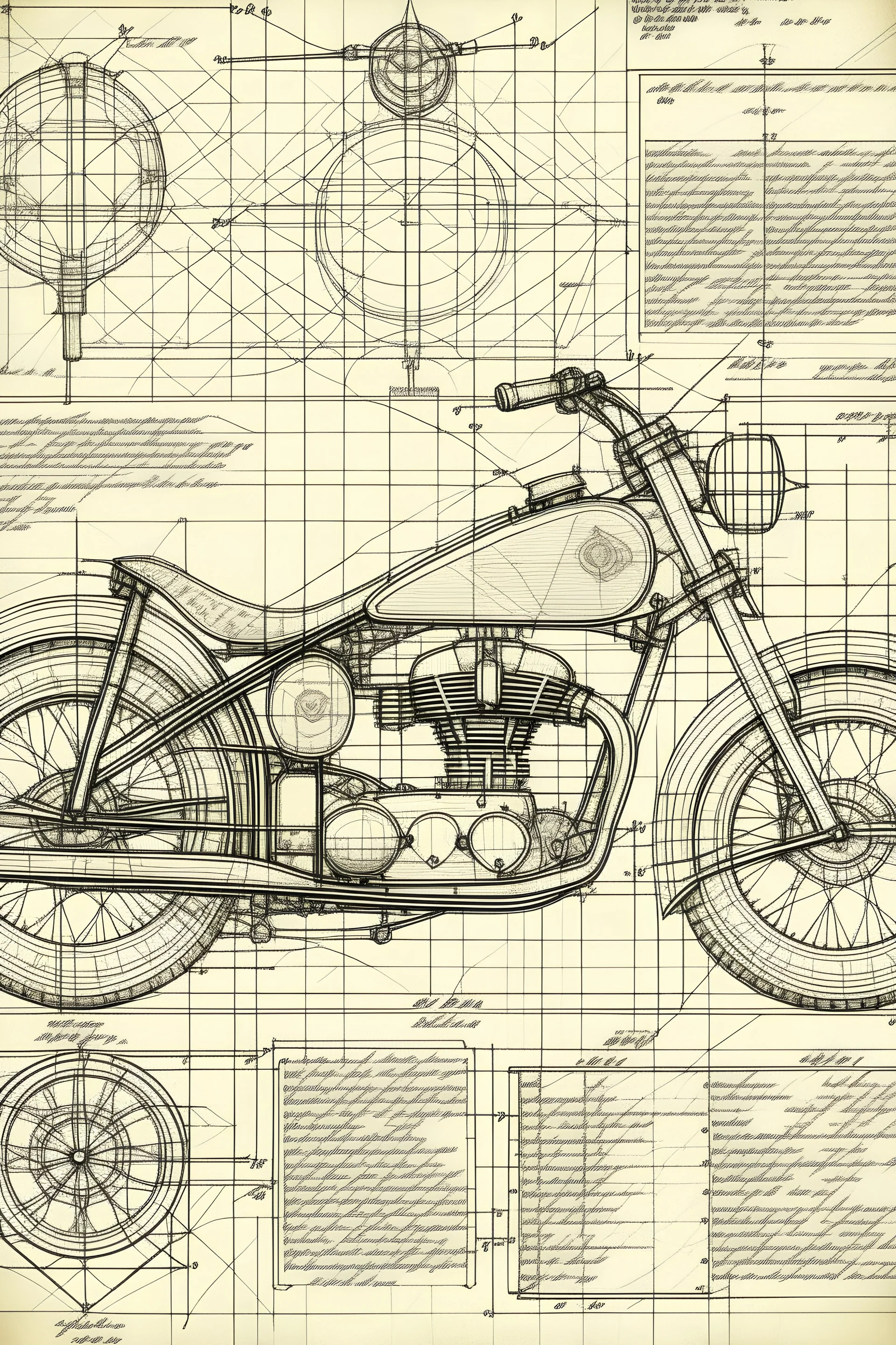 motorcycle schematics on old paper