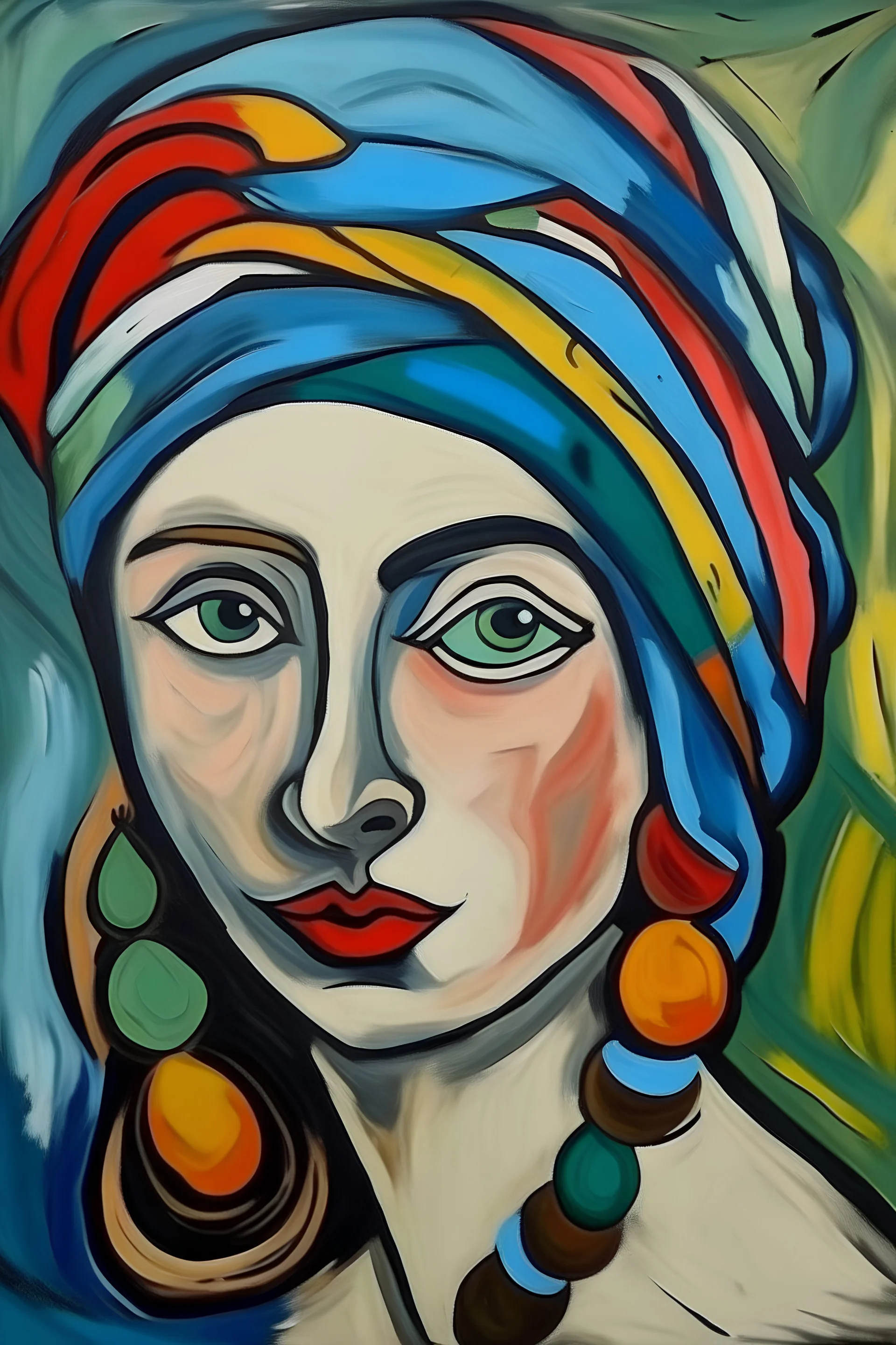 Portret dziewczyny w turbanie z polskiej góralki w stylu Picasso